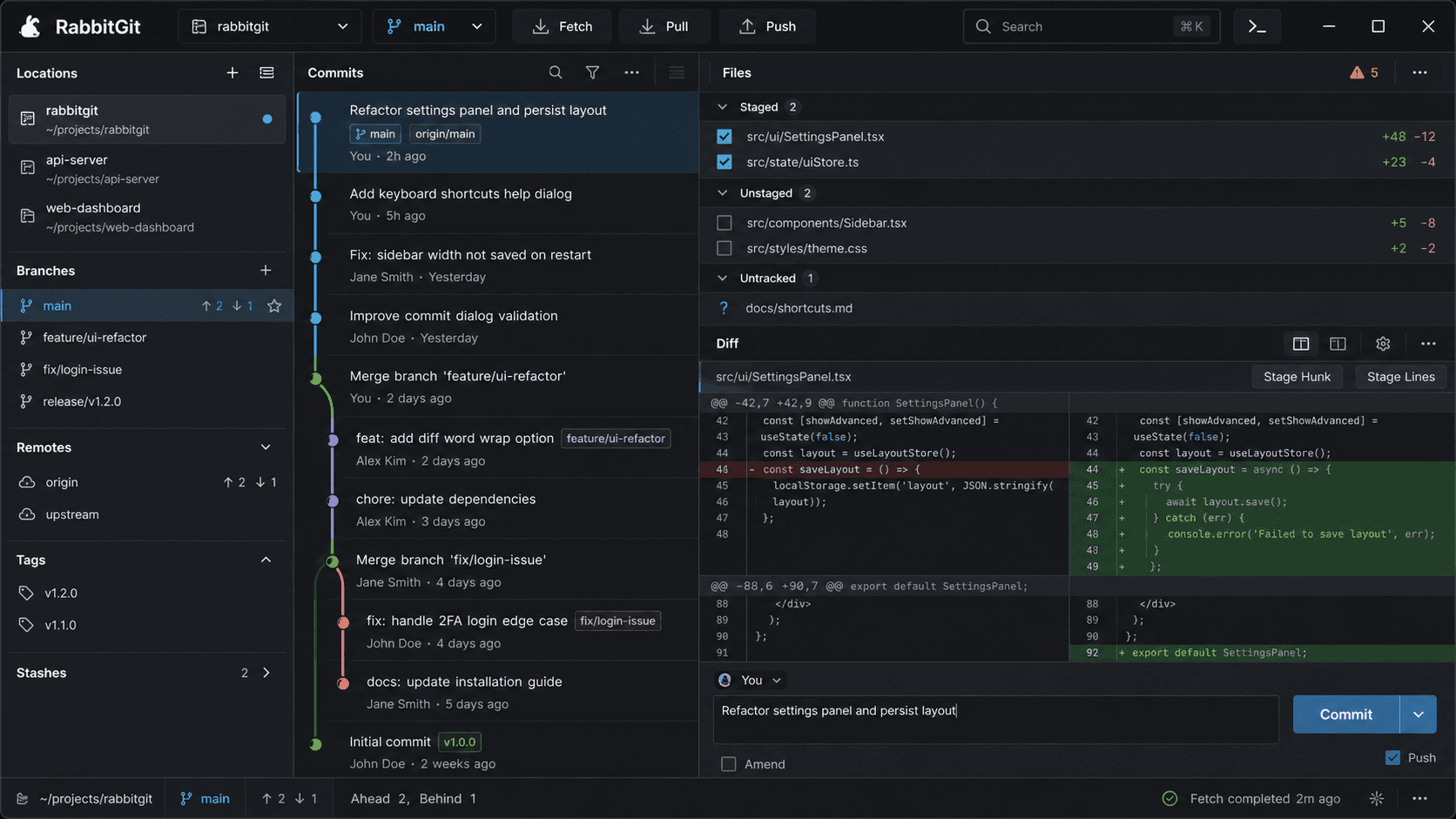 RabbitGit Side-by-side diff screen
