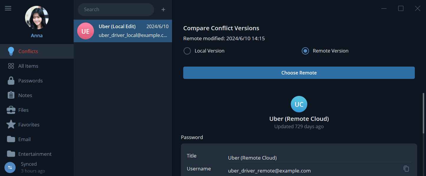 GitPassword Conflict recovery screen